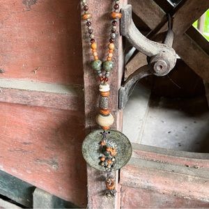 NEW OOAK “Chestnut” w/ lampwork necklace by Susan A Ray author, jewelry designer